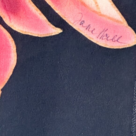 SILK SCARF Stunning Black with Floral Painting by Artist Jane Hall - Picture 5 of 5